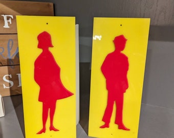 1960's Old & Original Men and Women's  Bathroom Door Signs - Plastic - Pair!