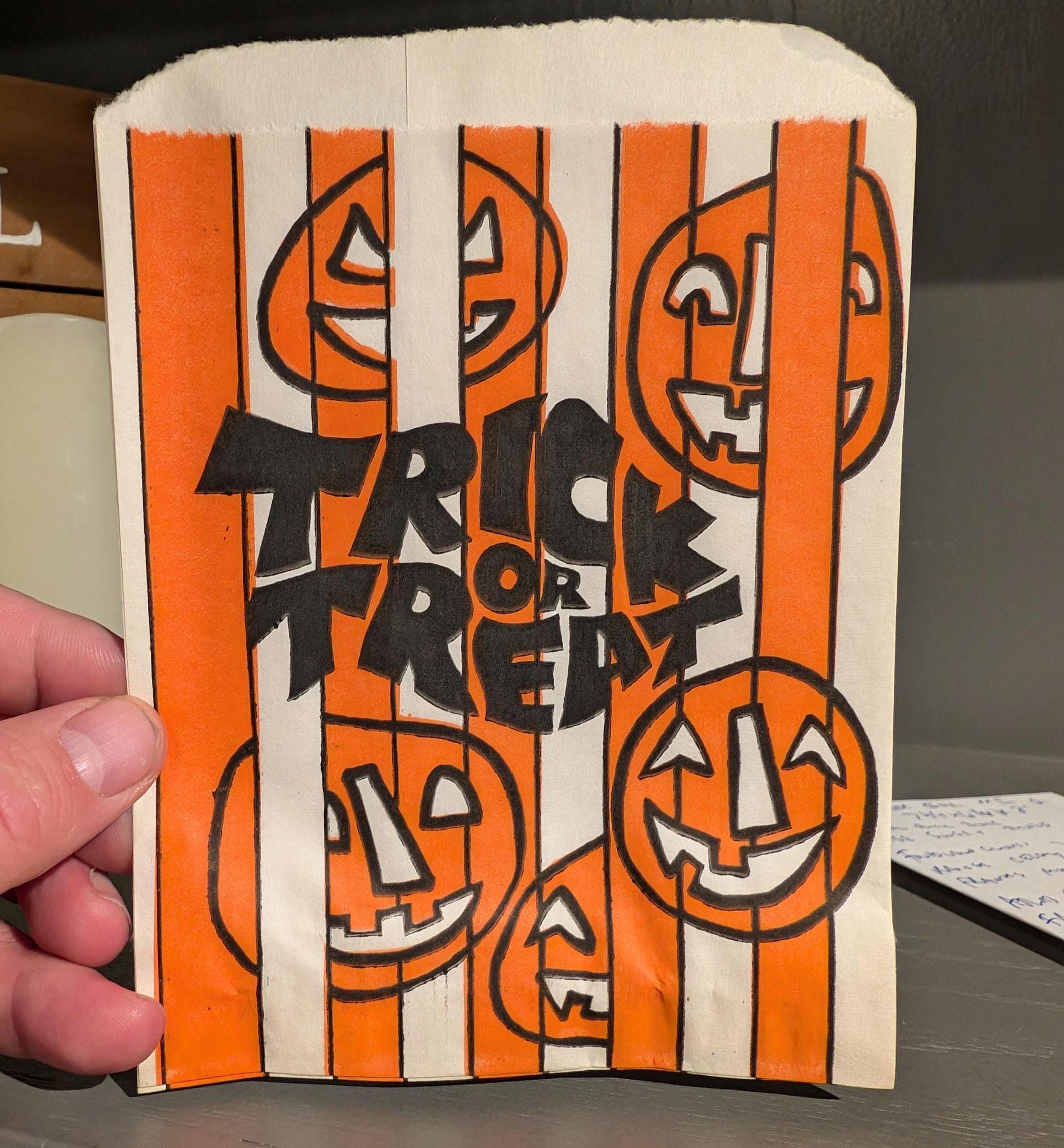 NOS Old 1950's 60s Striped Trick or Treat Halloween Candy Treat