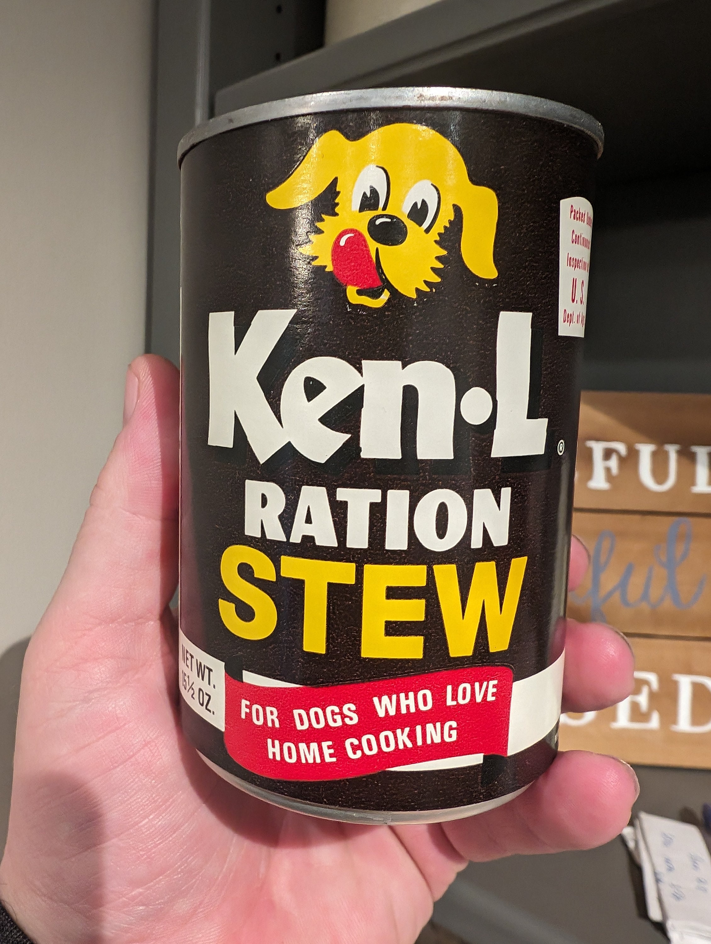 レア 50s Ken L Ration Door Push Pull 1960's Ken-l Ration Stew Dog Food Can Label on Can - Quaker