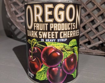 1940's Oregon Fruit Dark Sweet Cherries Cherry Pie  can label on can Original Vintage Salem, Oregon