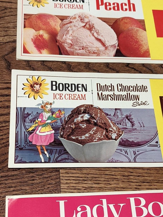 1970's Lady Borden's Dairy Ice Cream Paper Soda Fountain Signs