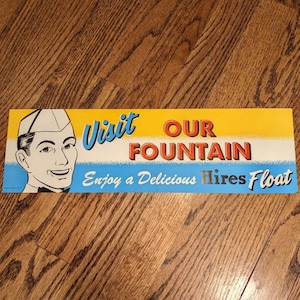 NOS 1950&#39;s Hires Root Beer Visit our Fountain Hires Float Sign - Paper - Vintage & Original