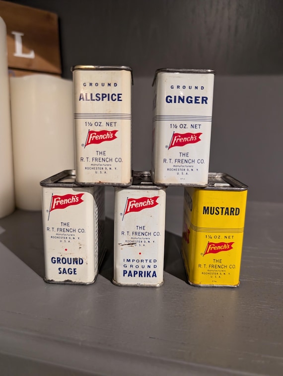 1940s Old & Original French's Metal Spice Tin - Vintage Kitchen