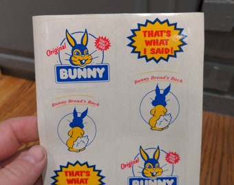 NOS 1990&#39;s Bunny Bread is Back set.of 6 Bunny Bread Stickers