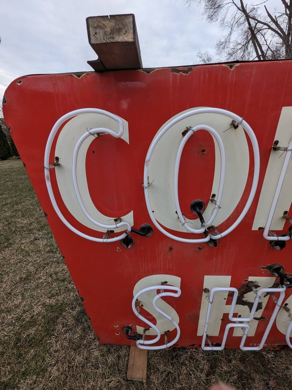 Large Original 1940s/50s Coffee Shop Double Sided Porcelain Neon