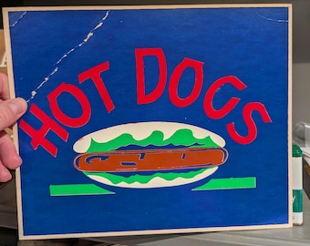 1950's Hot Dogs Diner Grocery Store Cardboard Sign Vintage Restaurant Sign