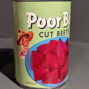 Les betteraves coupées en tranches Poor Boy des années 60 peuvent étiqueter sur la boîte vintage originale Saint-Martinville, Louisiane