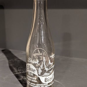 Vintage Blue Bird Grape Soda Bottle -  7 oz Soda ACL Bottle For Soda Fountain or Kitchen Citrus Products Chicago, Illinois Greeneville, TN
