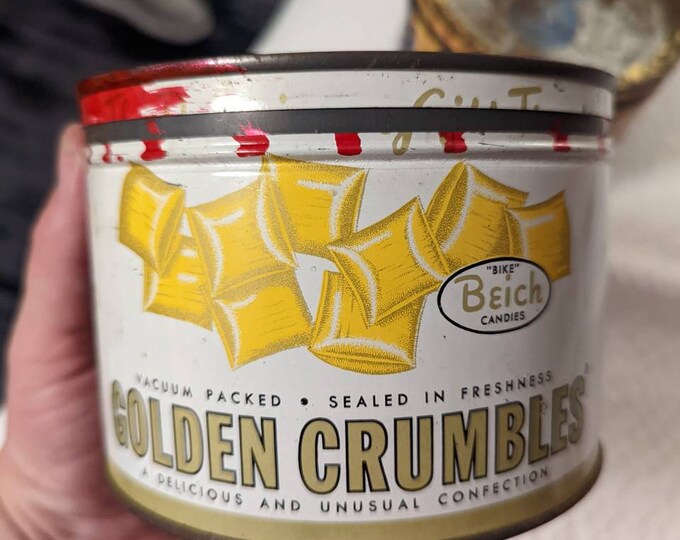 1954 Kathryn Beich Golden Crumbles Candies Can Old & Original Tin From
