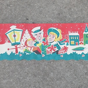 Affiche vintage des années 1950 pour Noël des chanteurs de Noël pour les vacances d'hiver - Reyburn Valence ancienne, originale et belle