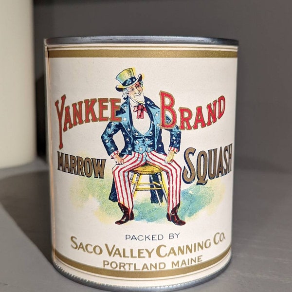 1920's Uncle Sam Yankee Brand Pumpkin Pie Filling can label on can Original Vintage Saco Valley Canning, Portland Maine