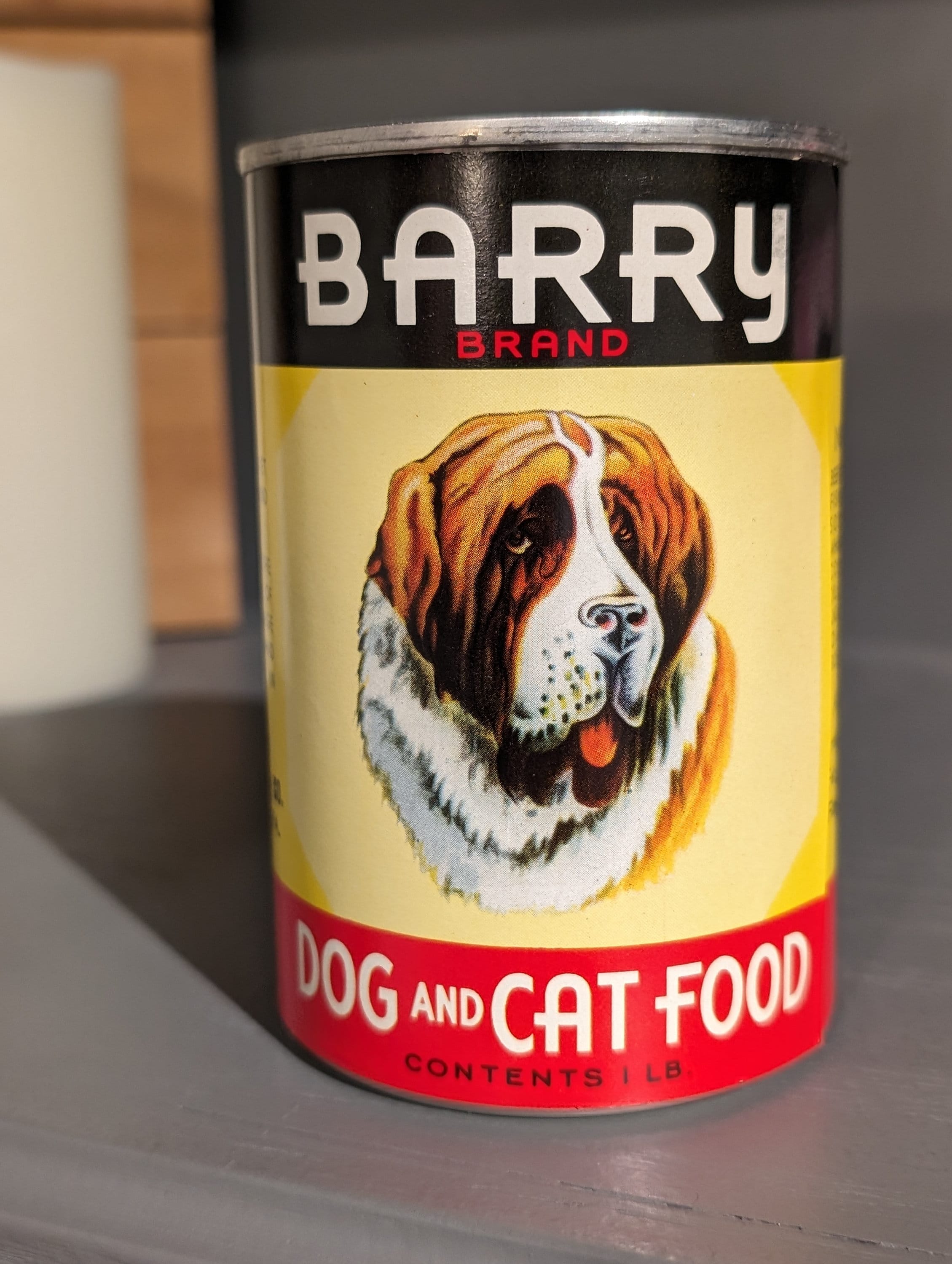 1960s Barry Dog Food Can Label on Can Foster Canning, Napoleon