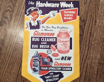 Vintage 1950's Hardware Sale Glamourene Rug Cleaner  Store Sign  - Old & Original Poster
