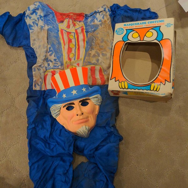 Original 1960's Ben Cooper Uncle Sam Halloween Costume  Mask Halloween Party