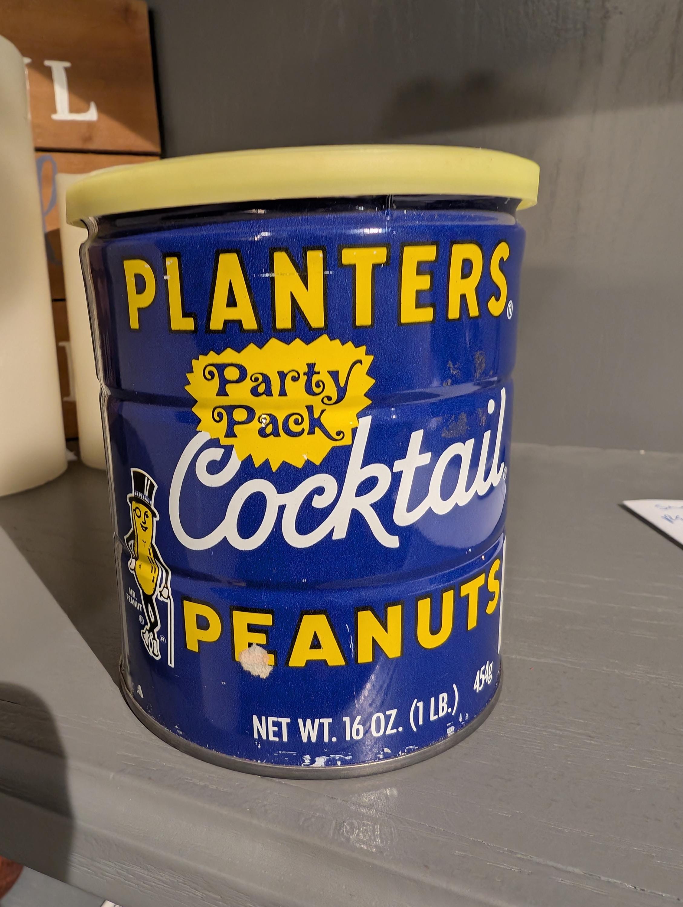 Old & Original 1970s Planters Peanuts Party Pack Nuts Tin Planters