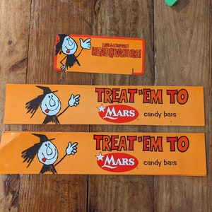 Barras de doces de Marte dos anos 1960, doces, guloseimas, cartão de preço, placa original de mercearia, vintage, Halloween com bruxa - Choice