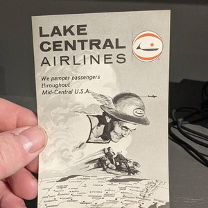 Etichetta gommata Mercury della Lake Central Airlines degli anni '60 - Great Lakes - Vecchia e originale - Decalcomania vintage da viaggio o valigia
