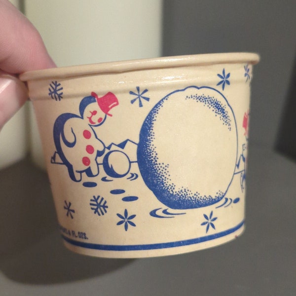 NOS 1940's Snowman Unknown Brand Ice Cream Sundae Cup - Old & Original Lily-Tulip Cup 4 Ounces