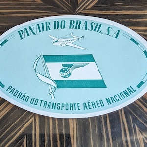 Etichetta PanAir Brazil National Airlines degli anni '50 - Vecchia e originale - Decalcomania da viaggio o valigia vintage