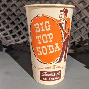 NOS 1960&#39;s Sealtest Ice Cream Big Top Soda Waxed Paper Cup Cup -  - Old & Original Drive In - 5 3/8&quot; Tall