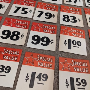 PICK 5:  1920&#39;s Special Value General Store Grocery Store Paper Price Tags - Old & Original