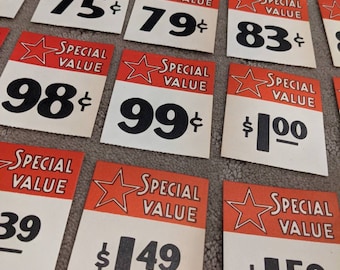 PICK 5:  1920&#39;s Special Value General Store Grocery Store Paper Price Tags - Old & Original