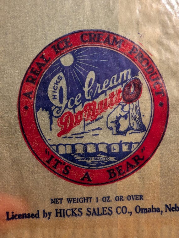 NOS 古い 1920 年代のヒックス アイスクリーム ドーナッツ バッグ