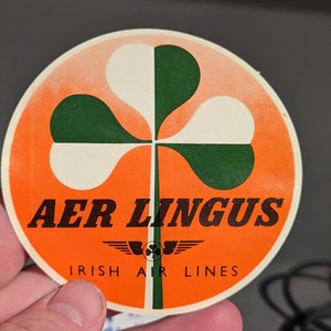 Etichetta gommata Aer Lingus Irish Airlines anni '40/'50 - Vecchia e originale - Adesivo vintage da viaggio o valigia
