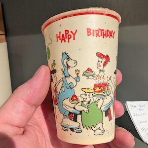 Vintage 1960er Jahre The Flintstones Happy Birthday Cup Hannah Barbera Geburtstag Pappbecher Original Waxed Cups 7 Unzen