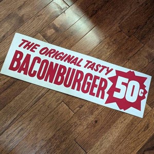 Large 1940&#39;s 50c  Original Baconburger Hamburgers Diner Cardboard Sign Vintage  Restaurant Original Vintage