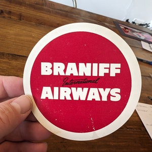 Etichetta gommata Braniff Airways Airlines dai Grandi Laghi al Golfo degli anni '50 - Vecchia e originale - Decalcomania da viaggio o valigia vintage