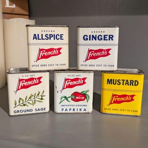 1940s Old & Original French&#39;s Metal Spice Tin - Vintage Kitchen Tin CHOICE Paprika, Sage, Allspice, Ginger or Mustard