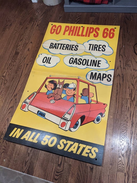 LARGE Old & Original 1968 Phillips 66 Gas Station Road Trip Sign