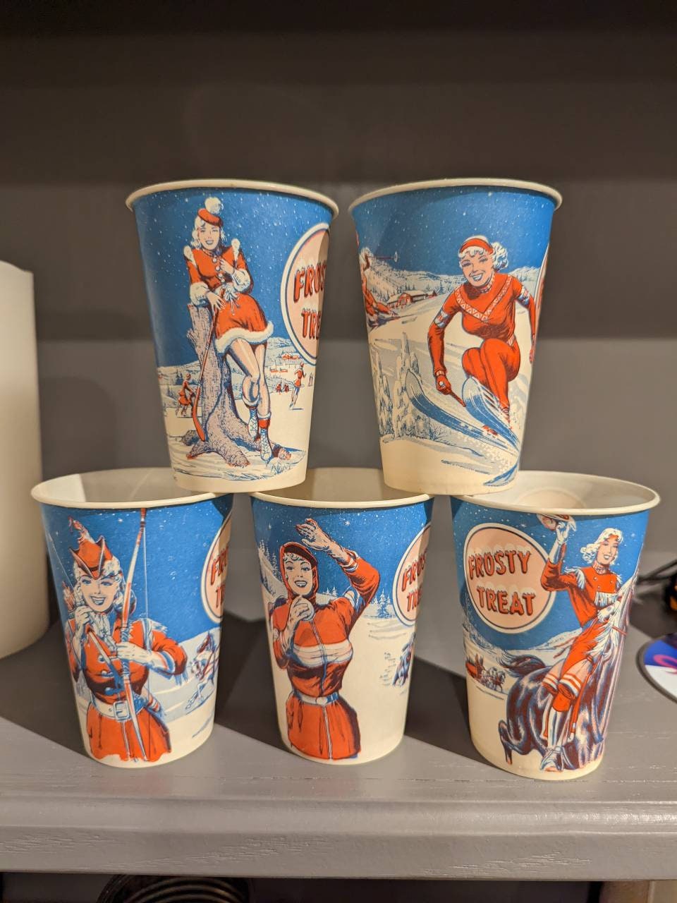 レア！DIXIE　フリントストーン　紙コップ Buthroom Cups NOS 1960's Frosty Treat Ice Cream Paper Drink Cup - Dixie Brand