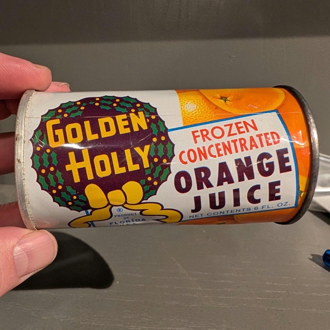 Original 1960's 70's Golden Holly Florida Orange Juice Can - Empty