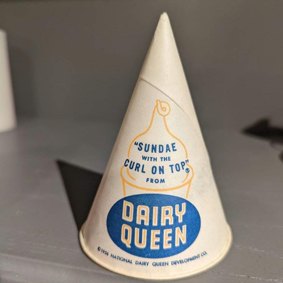 Nos 1956 Dairy Queen Ice Cream Sundae Cone Cup - Lily Vortex Company Vintage