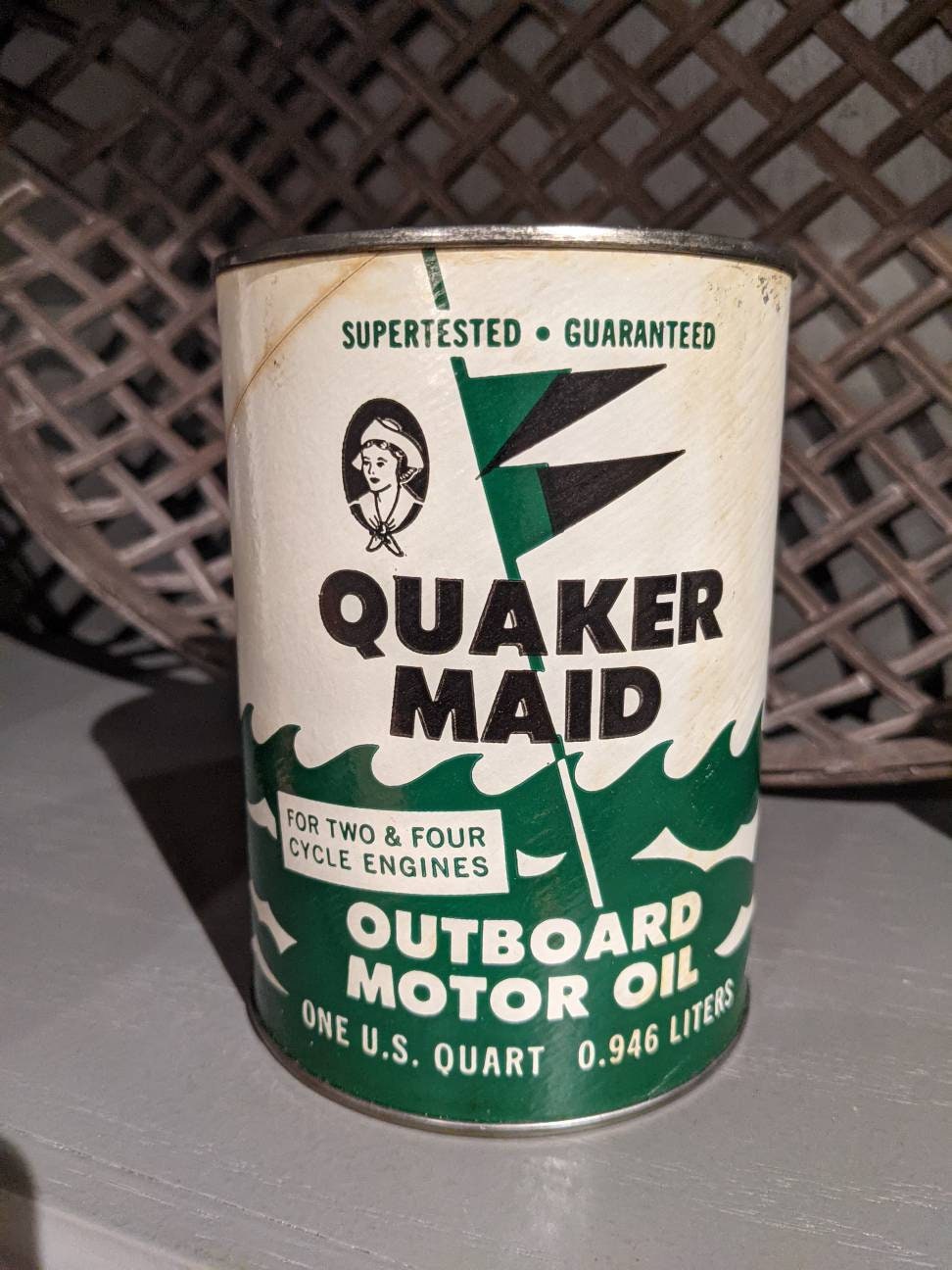 1960's Quaker Maid Outboard Motor Oil Quart Motor Oil Can