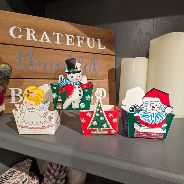 Original 1960s Merry Christmas Holiday Nut Cups. Original Vintage. CHOICE or Set: Santa, Tree, Snowman, Angel