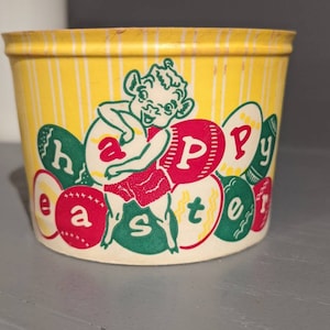 1950s/60&#39;s Happy Easter Borden&#39;s Cottage Cheese Container Elsie The Cow - Pint - Waxed Cup YELLOW