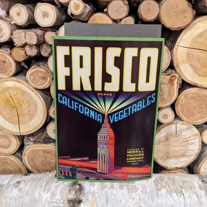 1940&#39;s Frisco California Vegetables Fruit Crate Label - Old & Original - Merrill Packing Company, Salinas, California