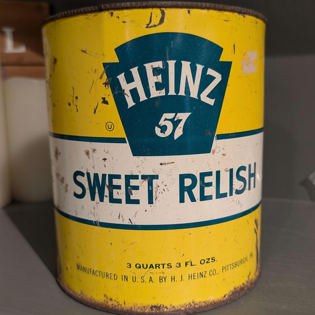 1960s Heinz 57 Sweet Relish Metal Can - Large Size Heinz