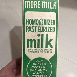 1940's Waxed Homogenized Pasteurized Milk Carton or Container “Drink More Milk”