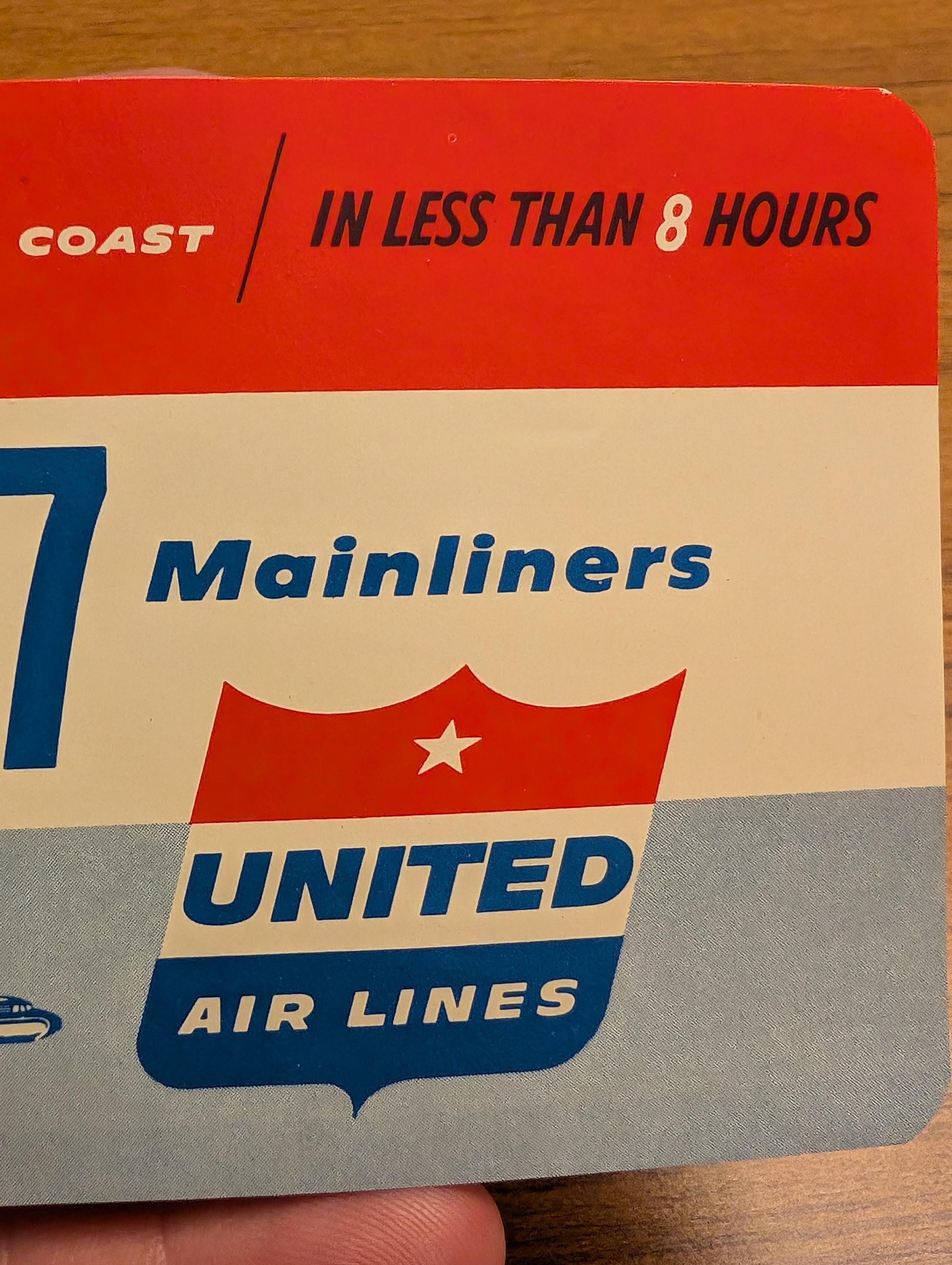 1950s United Airlines Coast to Coast DC-7 Mainliner Gummed Label
