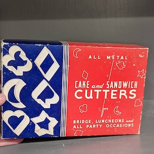1960s Bridge Cake & Cookie Cutters with some of the metal cookie and cake cutters