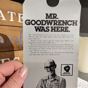 NOS Original 1990s Mr. Goodwrench Service Tag Chevrolet Chevy  Dealership vintage hang tag.