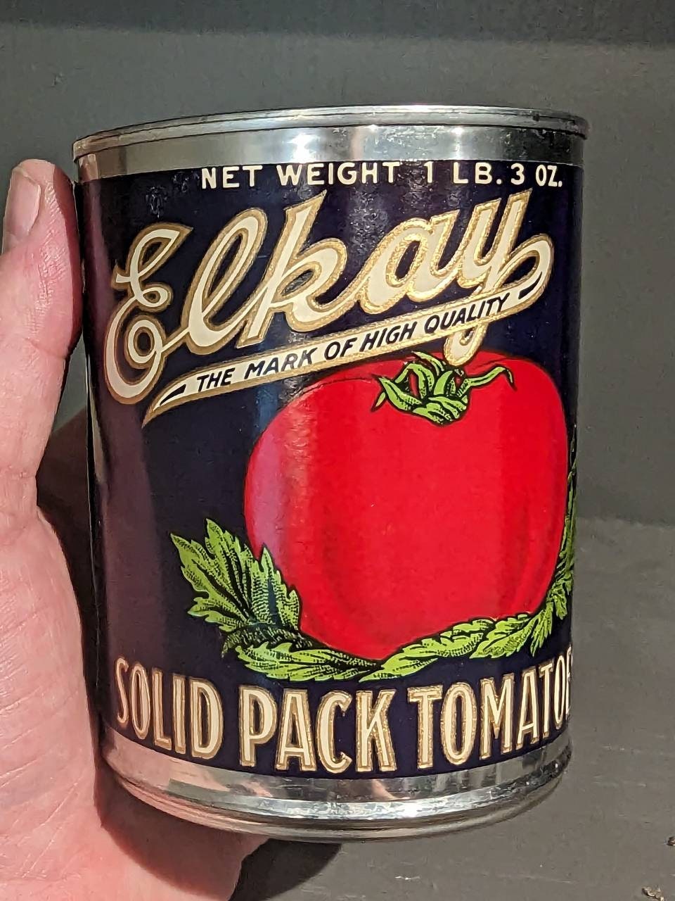 1920's Elkay Solid Pack Tomatoes Can Label on Can Original Vintage