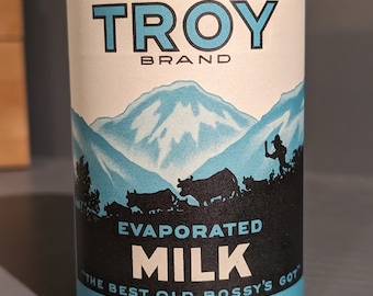 1920s Troy Evaporated  Milk  Old Bossy can label on can Original Vintage  - Food Display - United Milk, Cleveland Ohio