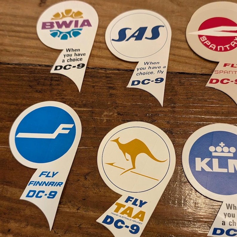 Taa Sticker Die Cut 1960s DC-9 Airplane Vinyl Decal Choice of KLM, Finnair, SAS ...