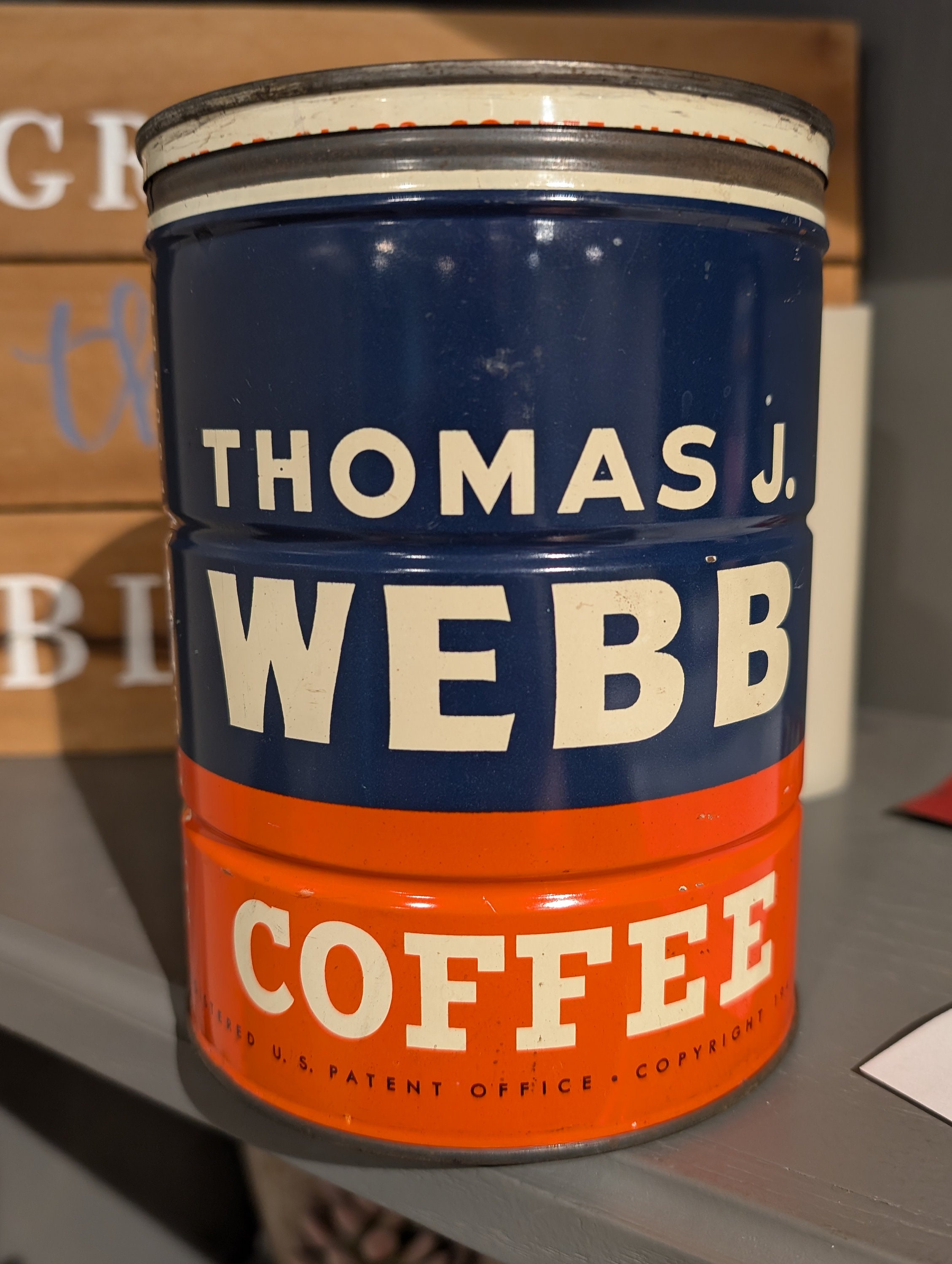 COFFEE缶とジャーのセット／アメリカvintage／USA／Tin／空缶 Original 1949 Thomas J Webb Coffee Can - Old Vintage Coffee Tin