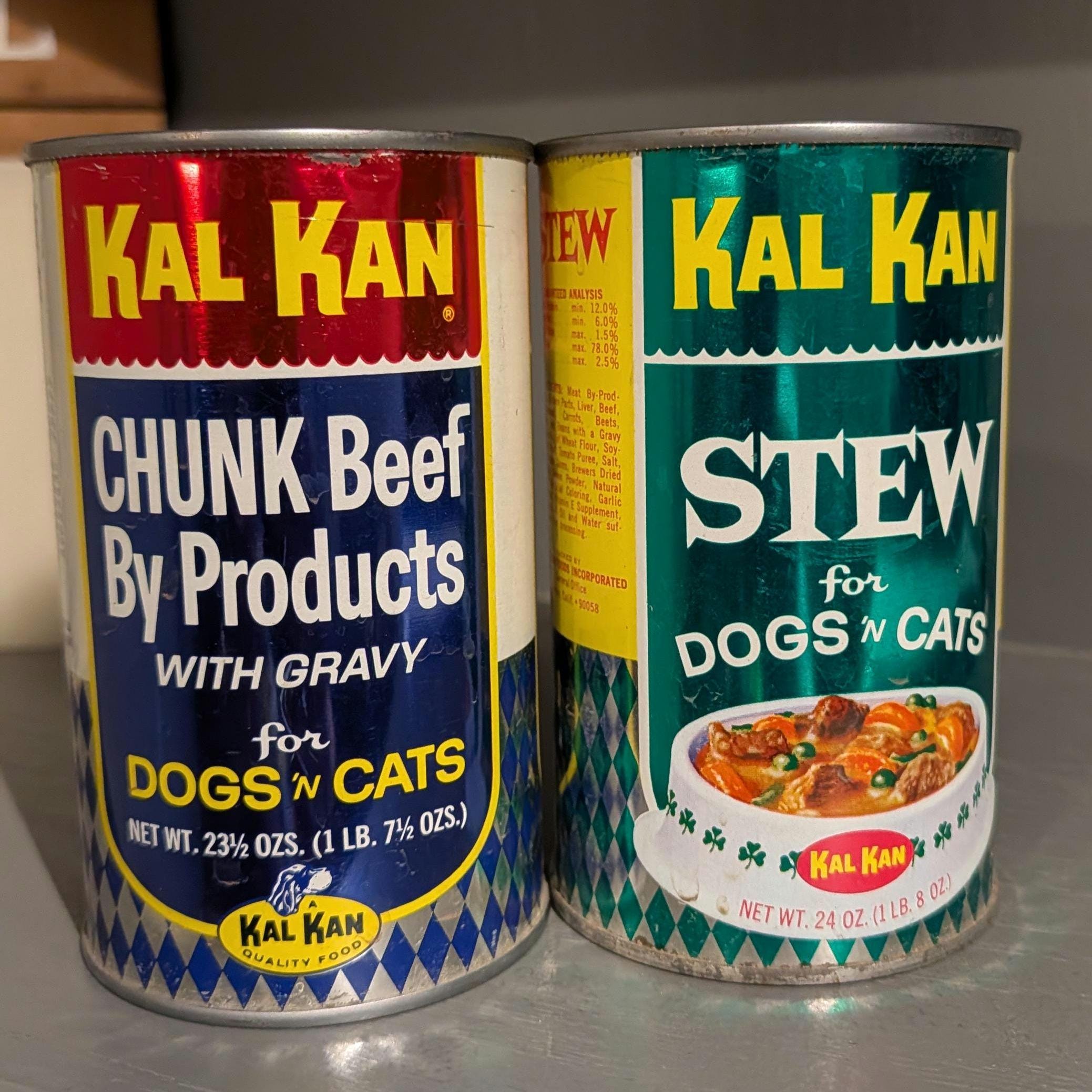 オイル缶4本★1950s-60s／USA／vintage／アメリカ Original 1950s 60s Kal Kan Stew Dog Food Can Los Angeles